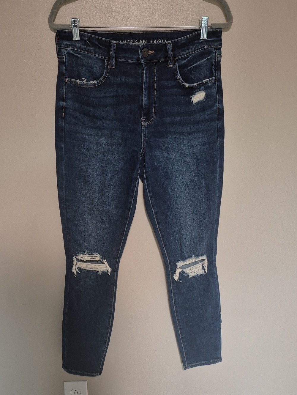 American Eagle Outfitters Womens Dark Blue Distressed Skinny Jeans